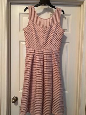 Pinky Dusty Rose Chevron Lace Fit-and-Flare Midi Dress